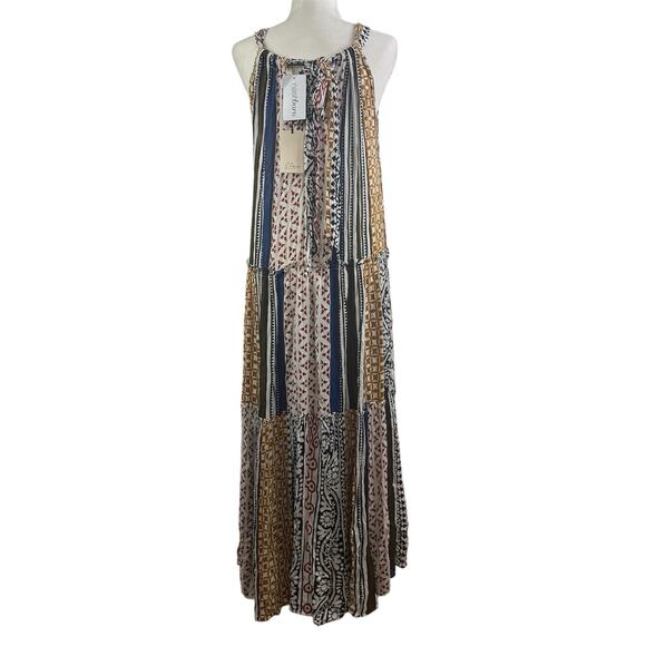 Elan New Western Tiered Maxi Dress Small Halter Tie Neck Bohemian Southwestern - Picture 6 of 15
